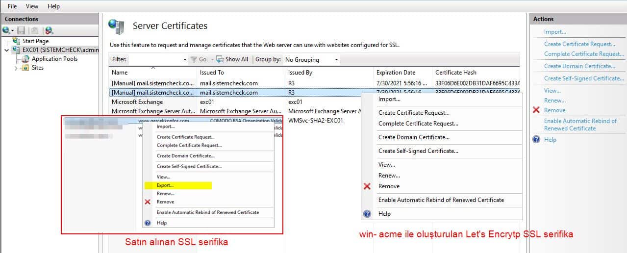 Let’s Encrypt sertifikasını Pfx olarak export etme 4