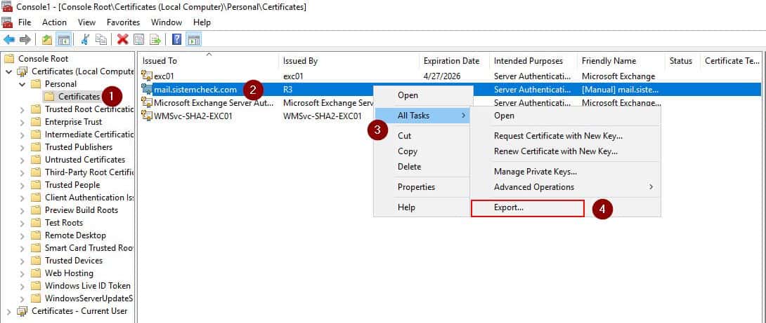 Let’s Encrypt sertifikasını Pfx olarak export etme 11