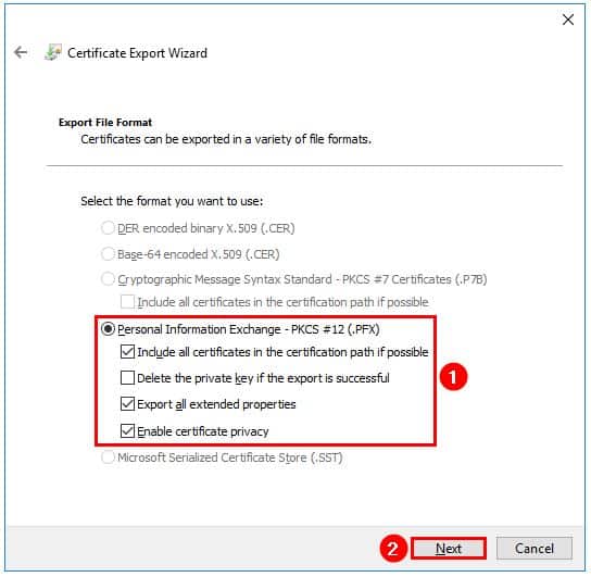 Let’s Encrypt sertifikasını Pfx olarak export etme 13